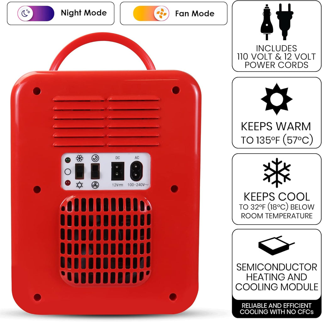 Coca Cola World 1971 Series Portable 6 Can Thermoelectric Mini Fridge Cooler/Warmer, 4 L/4.2 Quarts Capacity, 12V DC/240V AC for Home, Dorm, car, Boat, Beverages, Snacks, Skincare, Cosmetics