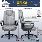 OFIKA Home Office Chair, 400LBS Big and Tall Chair Heavy Duty Design, Ergonomic High Back Cushion Lumbar Back Support, Computer Desk Chair, Adjustable Executive Leather Chair with Armrest (Grey)