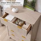 T4TREAM Fluted 5 Drawers Dresser, 48" Tall Modern Chest of Drawers, Curved Profile Design, Wood Drawer Organizer for Bedroom, Living Room, Hallway, Entryway, White Alder