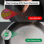 Plateful Titanium Pan For Cooking 12" - Pure, No Coating Non-Stick Titanium Cookware, Frying Pans, Hammered Pan, Safe For Oven, Induction & Cooktops Up To 750°F, Includes Lid