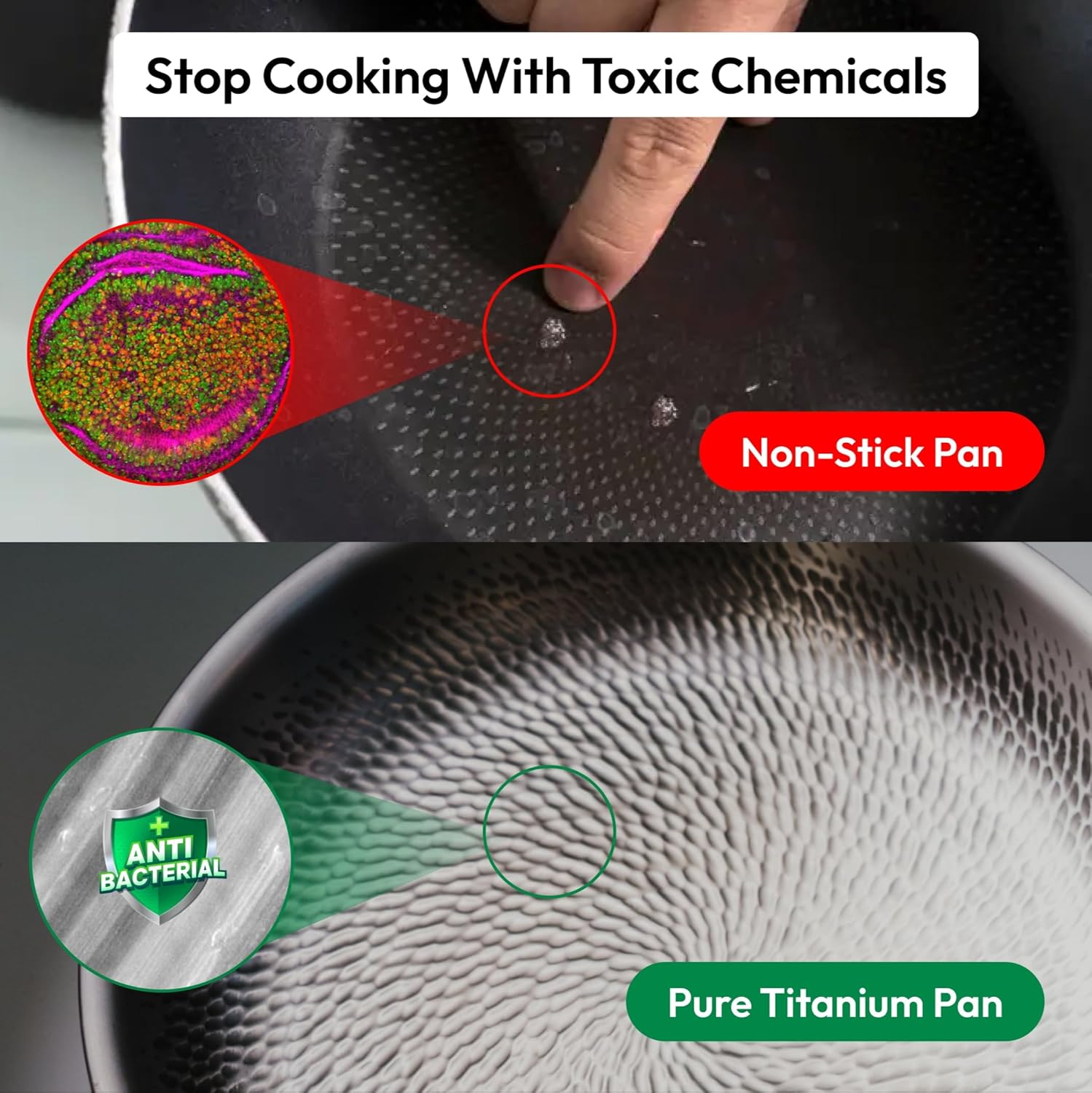 Plateful Titanium Pan For Cooking 12" - Pure, No Coating Non-Stick Titanium Cookware, Frying Pans, Hammered Pan, Safe For Oven, Induction & Cooktops Up To 750°F, Includes Lid