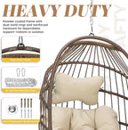 BULEXYARD Foldable Egg Swing Chair Without Stand, 350 Lbs Durable Rattan Wicker Hanging Patio Chair with Padded Cushion, Cozy Basket Hammock Seat for Indoor Outdoor Bedroom Balcony Tree, Brown Tan