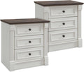 26" Tall Farmhouse Nightstand Set of 2, 3 Drawers End Table w/Charging Station, 23.6" Wide Large Side Table w/Roman Column, Wood Rustic Sofa Table for Bedroom, White