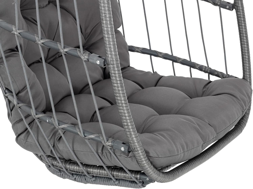 Yechen Hanging Egg Chair Outdoor Without Stand Indoor, Aluminum Foldable Swing Egg Chairs - Wicker Rattan Hammock Egg Porch Swing with UV Resistant Cushions for Bedroom Patio Balcony