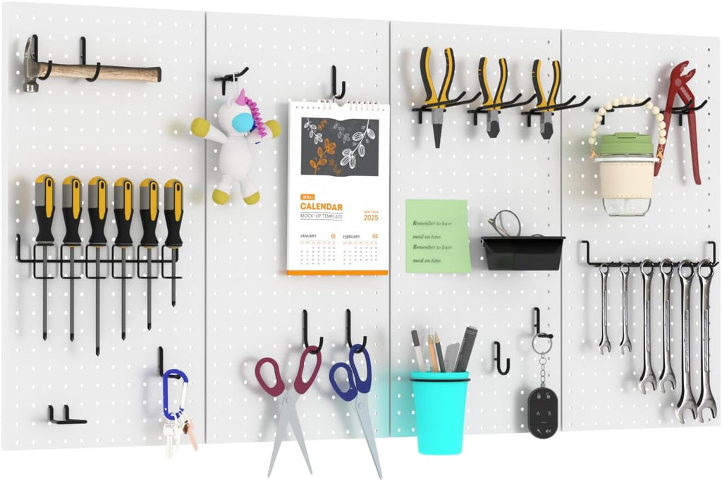 4 PCS - 12" W x 24" H x 0.78" D Metal Pegboard Wall Organizer, Compatible with All 1/8" and 1/4" Hooks, Suitable for Wall Home, Garage Tool Storage, Office Organization, Craft Room, Kitchen