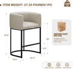 26" H Counter Height Bar Stools Set of 3, Modern Barrel Counter Stools with Backrest and Arms, Faux Leather Upholstered Accent Barstools for Kitchen Island,Support 450 LBS (Grayish White)