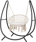 ANOW Macrame Hammock Chair with Stand for Outside, Heavy Duty Hanging Chair Stand with Swing Chair, Includes Seat Cushion, Max 400 Lbs, Natural