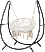 ANOW Macrame Hammock Chair with Stand for Outside, Heavy Duty Hanging Chair Stand with Swing Chair, Includes Seat Cushion, Max 400 Lbs, Natural
