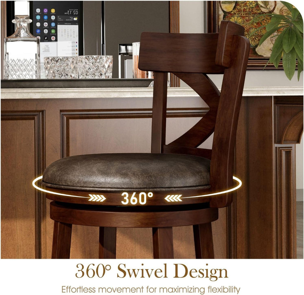 Sophia & William Swivel Bar Stools Set of 2, 360-Degree Swivel Stools with Cross Back, 30 Inch Walnut Kitchen Counter Bar Stools, Brown