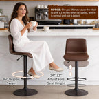 HeuGah Swivel Bar Stools Set of 4, Counter Height Bar Stools with Back, Adjustable Bar Stools 24" to 32", Brown Faux Leather Bar Chairs for Kitchen Island (Brown, Set of 4 (24'' to 32''))