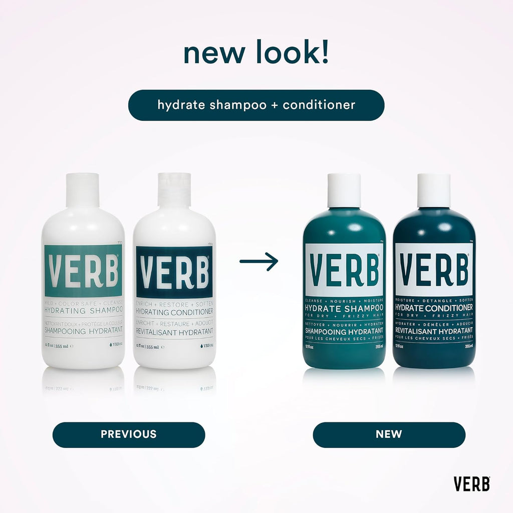 VERB Hydrate Shampoo + Conditioner Duo - Cleanses + Nourishes Dry + Frizzy Hair to Smooth + Reduce Frizz - Amber + Warm Jasmine Scent