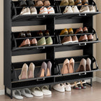 BORNOON Shoe Cabinet with 6 Flip Drawers Narrow Shoe Storage Cabinet Organizer Wooden Freestanding Shoe Rack Hidden Slim Shoes Storage Cabinet for Entryway, Hallway, Living Room, Bedroom