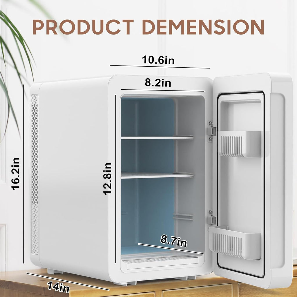 Kikihouse 20L Mini Skincare Fridge with Mirror & LED Lighting, 3-Mode Dimmable, Cooler & Warmer with Drip Tray for Makeup, Cosmetic, Beauty Fridge for Bedroom, Vanity, Car & Home Use