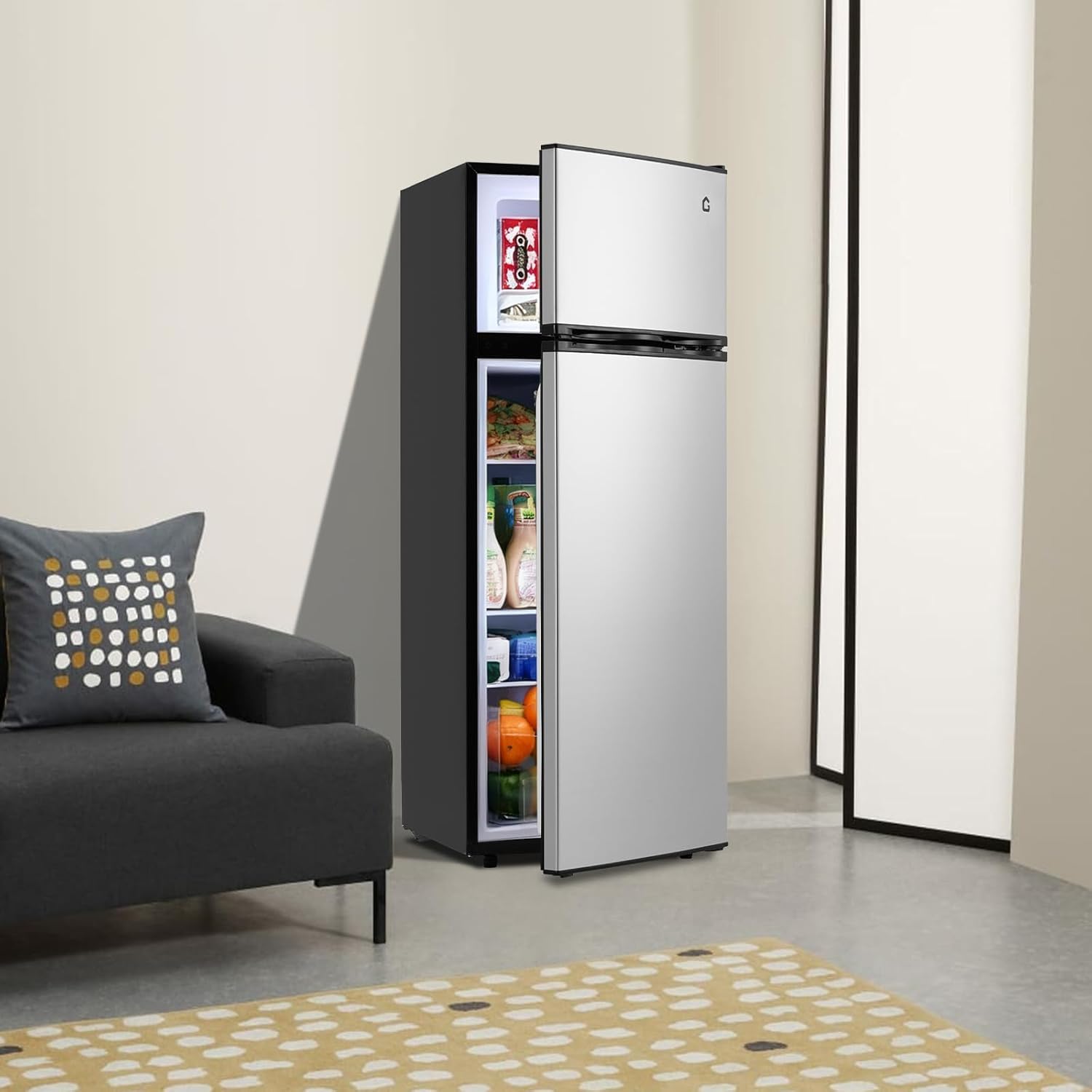 7.5 Cu.Ft Refrigerator with Freezer, 2 Door Fridge, 7 Settings Temperature Adjustable, Large Capacity, Food Storage or Cooling drinks,for Dorm, Office, Bedroom, Kitchen, Bar Use