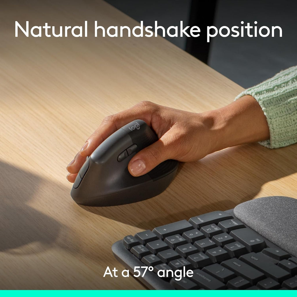 Logitech Wave Keys & Lift Vertical Mouse - Ergonomic Wireless Keyboard and Mouse Combo - with Cushioned Palm Rest, Easy-Switch, Bluetooth, for Multi-OS, Windows/Mac - Graphite