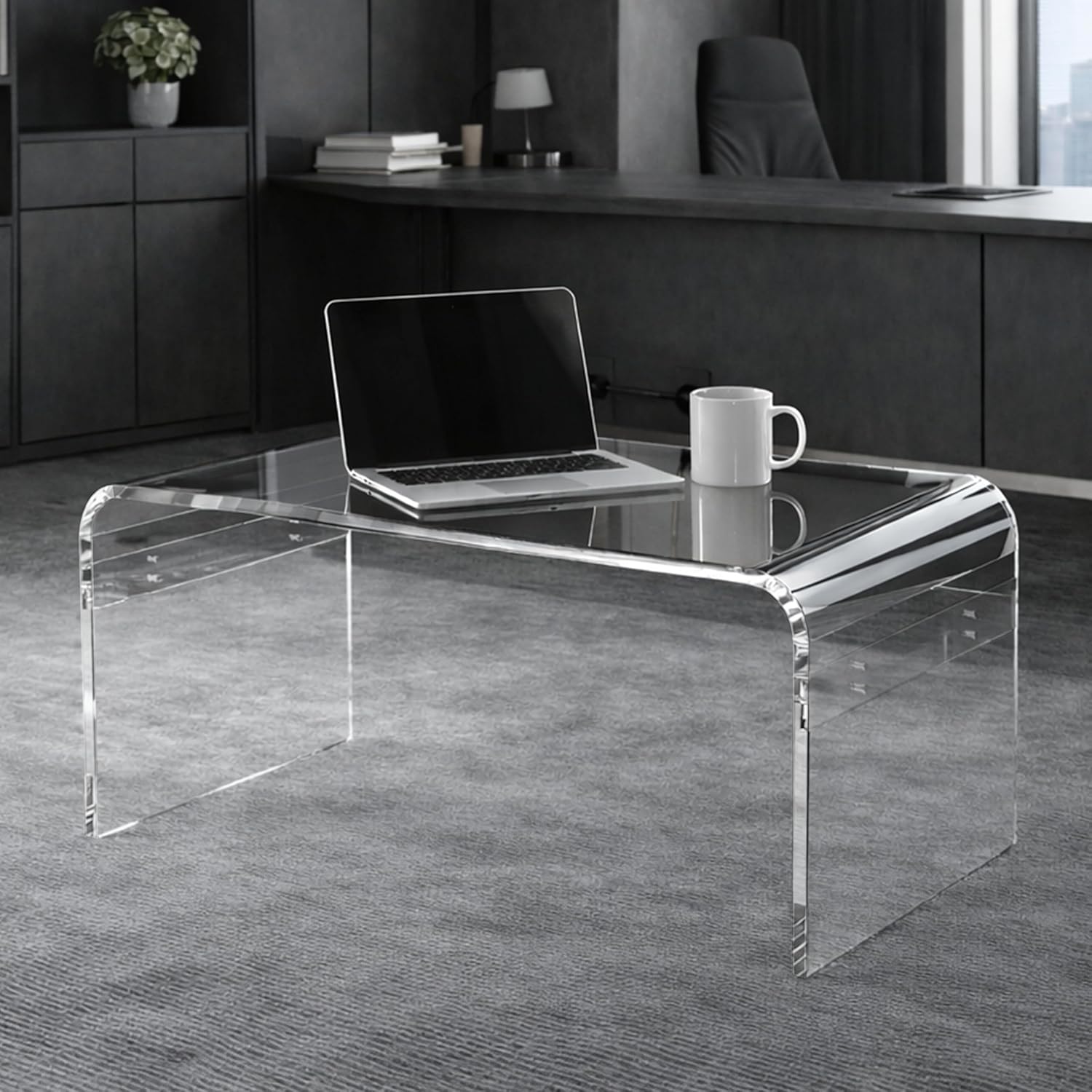 MESAILUP 32inch Premium Clear Acrylic Rectangle Coffee Table for Living Room,Mid Century Transparent Waterfall Lowtea Table, Middle Size Table (32"x16"x16") Need Assembly Fit for 2 Seat Sofa