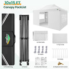 COBIZI 10x15 Pop up Canopy Gazebo 3.0  Easy up Heavy Duty Canopy with 4 Removable Sidewalls  High Stability  All Weather Sunshade 100% Waterproof Outdoor Canopy Tents  White