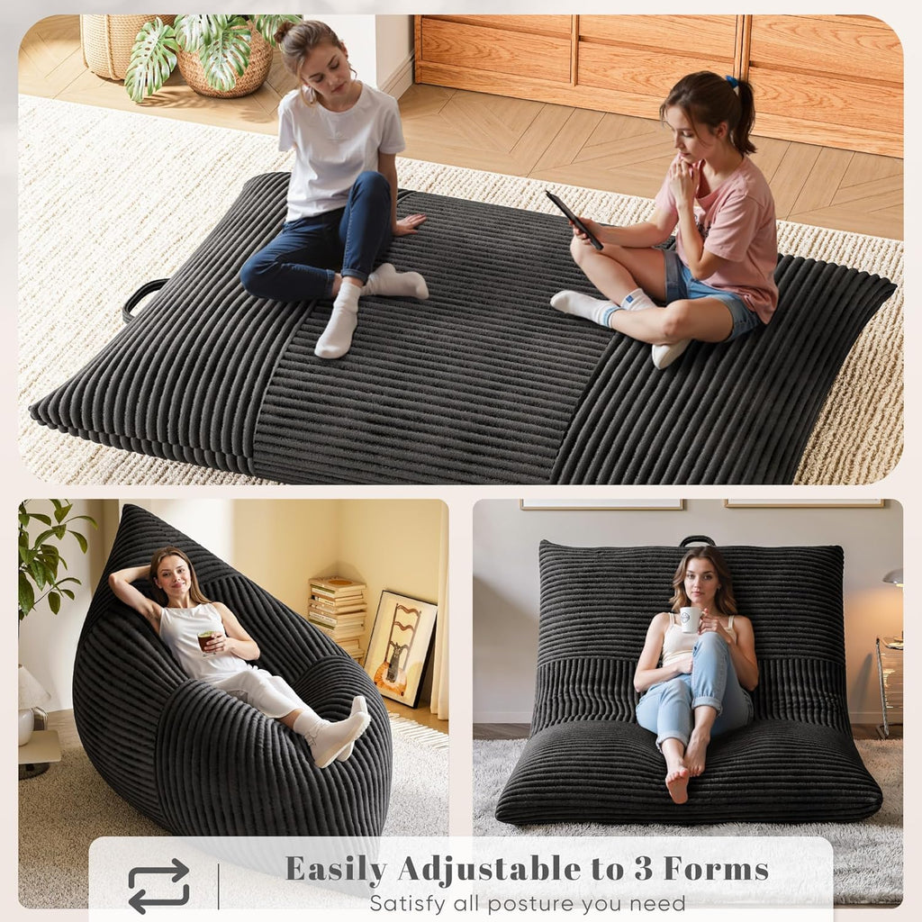 Homall 3 in 1 Giant Bean Bag Chair for Adults, Convertible Bean Bag Floor Couch Bed with Washable Cover, High-Density Foam Chair Bed for Living Room, Dorm Room, Office (Black)