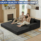2 in 1 Convertible Boneless Couch Bed, Corduroy futon Sofa Bed, Compression Folding Floor Couch Sofas Bed with 3 Pillows for Bedroom, Small Space Guest and Living Room Sofa (Black, 78 Inches)