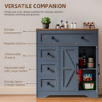 Vabches Farmhouse Storage Cabinet with 2 Doors and 4 Drawers, Freestanding Bathroom Storage Cabinet Kitchen Pantry, Floor Hutch Cupboard for Living Room/Bathroom/Kitchen,Blue