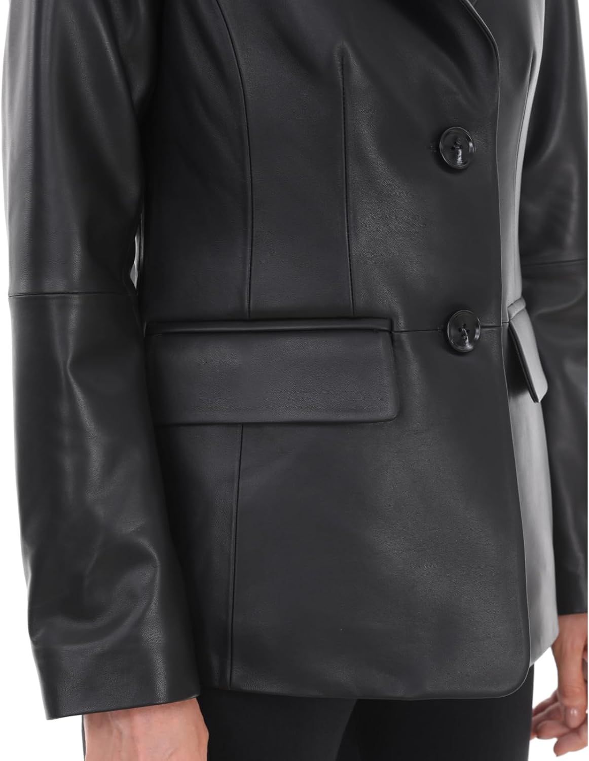 SILVER FASHIONS Lambskin Leather Jacket Women,Long Sleeve Button Front Leather Blazer,Notched Lapel Casual Style,Vent Detail