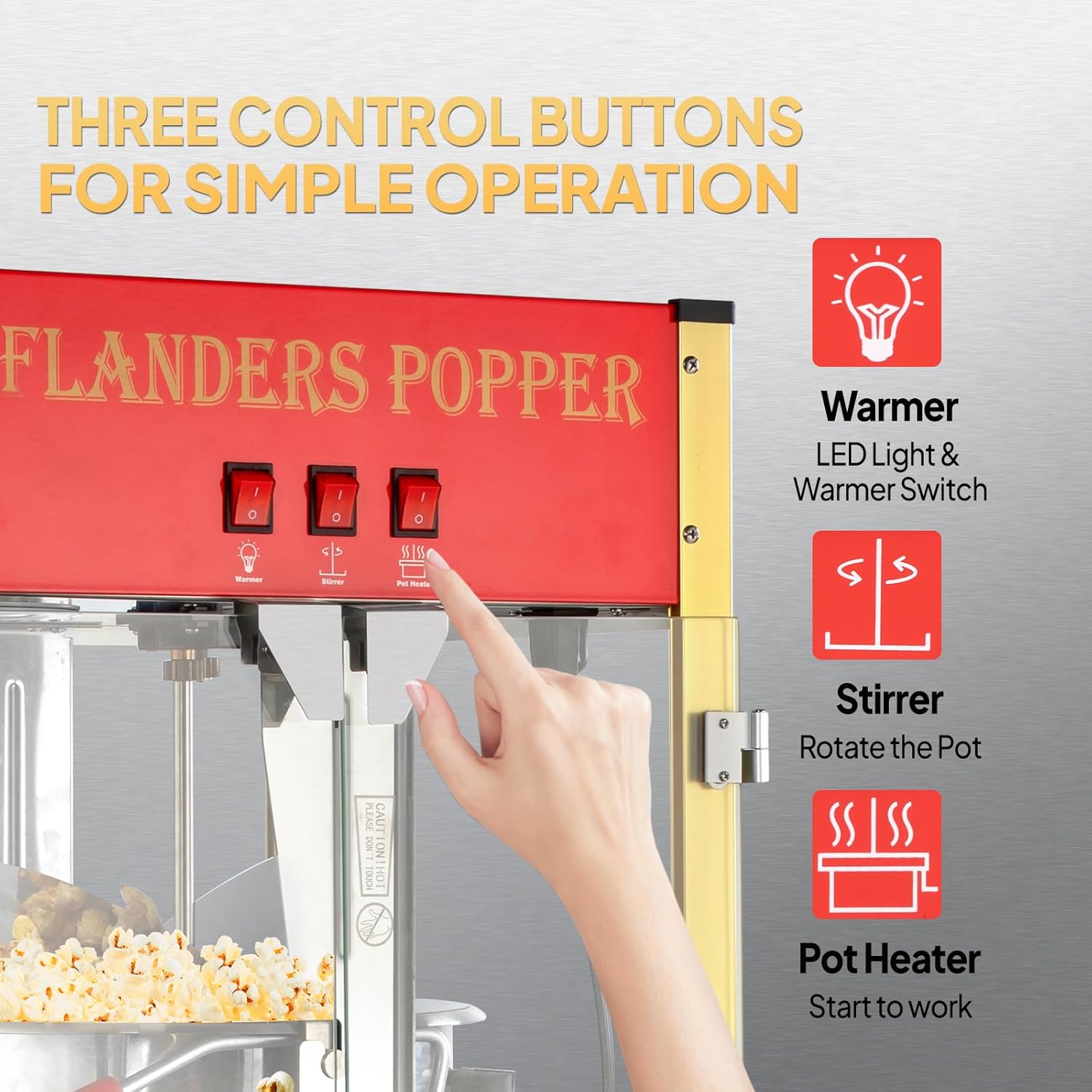 ROVSUN Popcorn Machine with 16 Ounce Kettle ETL Certified, Vintage Popcorn Maker Commercial Popcorn Machine Countertop w/Stainless Steel Scoop, Oil Spoon & 3 Popcorn Cups for Home Movie Theater, Red