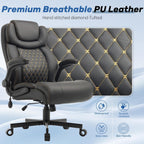 550LBS Big and Tall Office Chair, Comfy Heavy Duty Executive Chair with Adjustable Lumbar Support Double Spaces Casters, PU Leather Extra Wide Seat Ergonomic Computer Desk Chair for Back Pain, Black