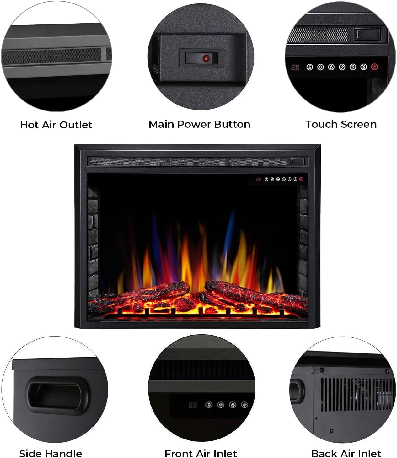 36" Electric Fireplace Insert,Recessed Electric Stove Heater,Touch Screen,Remote Control,750W-1500W with Timer & Colorful Flame Option (36" X 27")