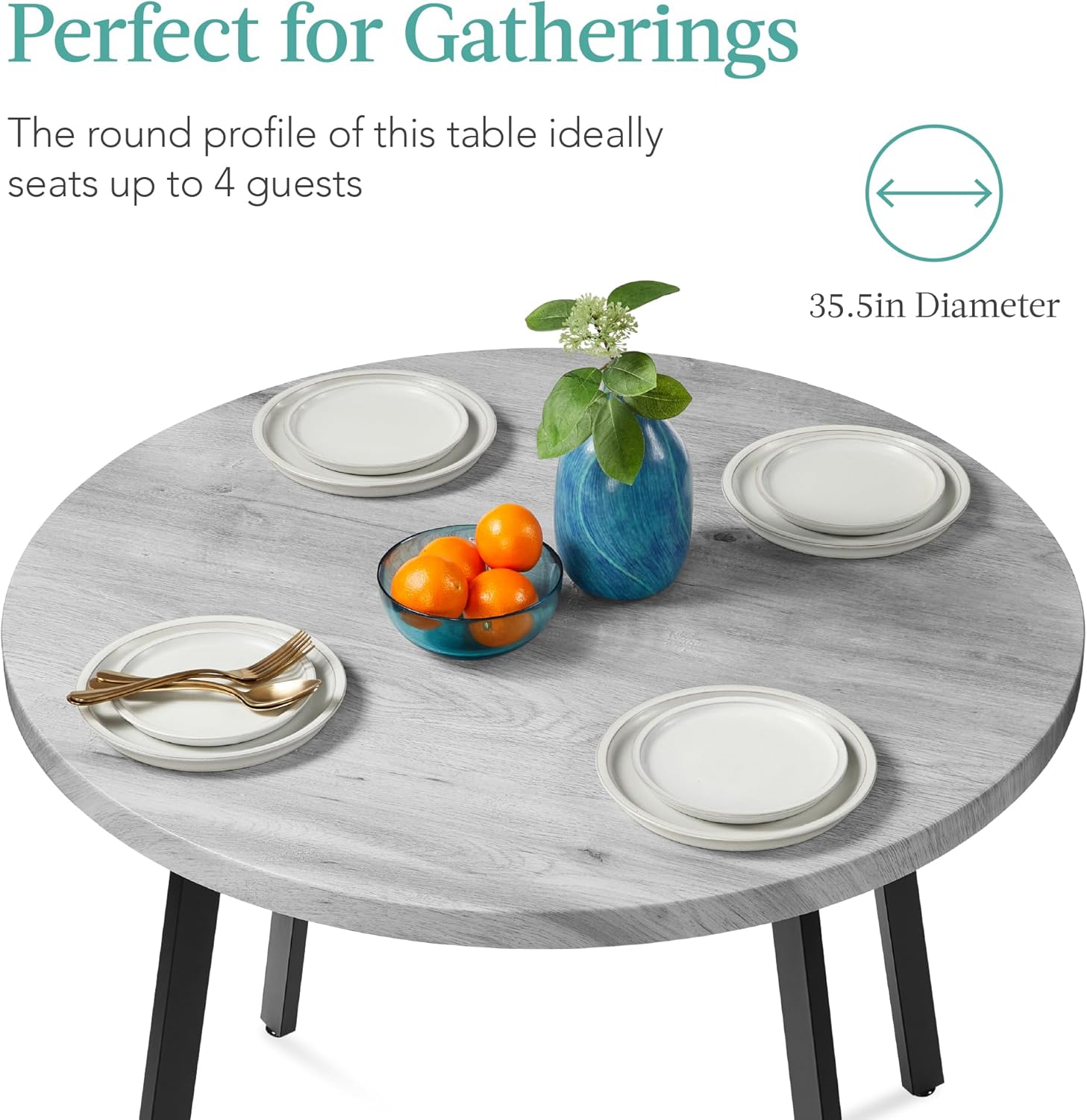 Best Choice Products Round Dining Table 35.5”, Mid-Century Modern Kitchen Table for 2-4 People, Small Space Apartment Dinette, Wood Top W/Steel Legs - Gray
