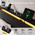 Bed Frame Queen Size with LED Lights & Charging Station – Kids Wood Floating Queen Bed Frame with Storage Headboard, Adhesive Slats, Kick-Free & Noise-Free Design, Easy Assembly, Black