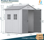 HOMSPARK Outdoor Storage Shed 6x6 Ft  All-Weather Resistant Resin Garden Sheds & Outdoor Storage Clearance with Floor & Windows  Double-Layer Plastic Tool Sheds for Patio  Garden & Lawn (Grey)