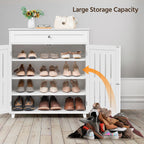 Yaheetech Shoe Cabinet, 4-Tier Shoe Storage Cabinet with Drawer & Adjustable Shelves, Wooden Shoe Rack Organizer with Louvered Doors for Entryway, Hallway, Closet, Living Room, White