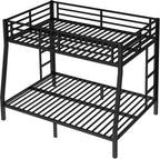 Bellemave Metal Full XL Over Queen Bunk Bed, Heavy-Duty Bunkbed Frame with Guardrails & 2 Ladders, Noise-Free, 9.8" Under-Bed Storage Full Over Queen bunk Bed, No Box Spring Needed, Black