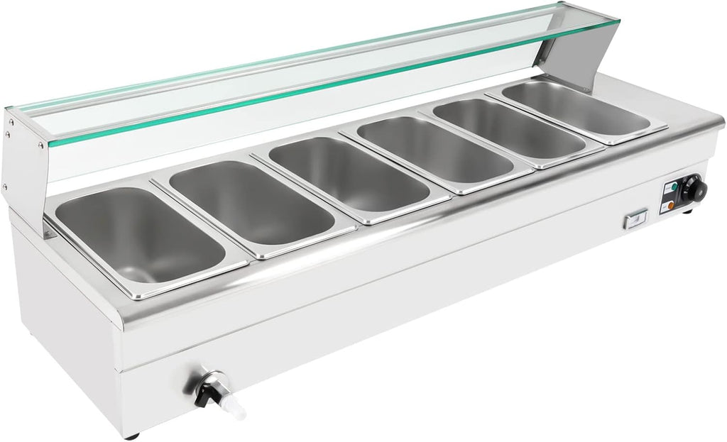 Food Warmer, 1.2KW Food Grade Stainelss Steel Commercial Food Steam Table, 19 Qt Electric Countertop Food Warmer with Adjustable Temperature for Family Gatherings Buffets