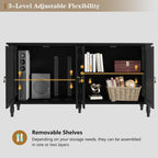 ARTPOWER 58" Sideboard Buffet Cabinet with Storage, Retro Wood Accent Cabinet with 4 Doors, Credenza with Adjustable Shelves for Living Room, Dining Room, Entryway, Black