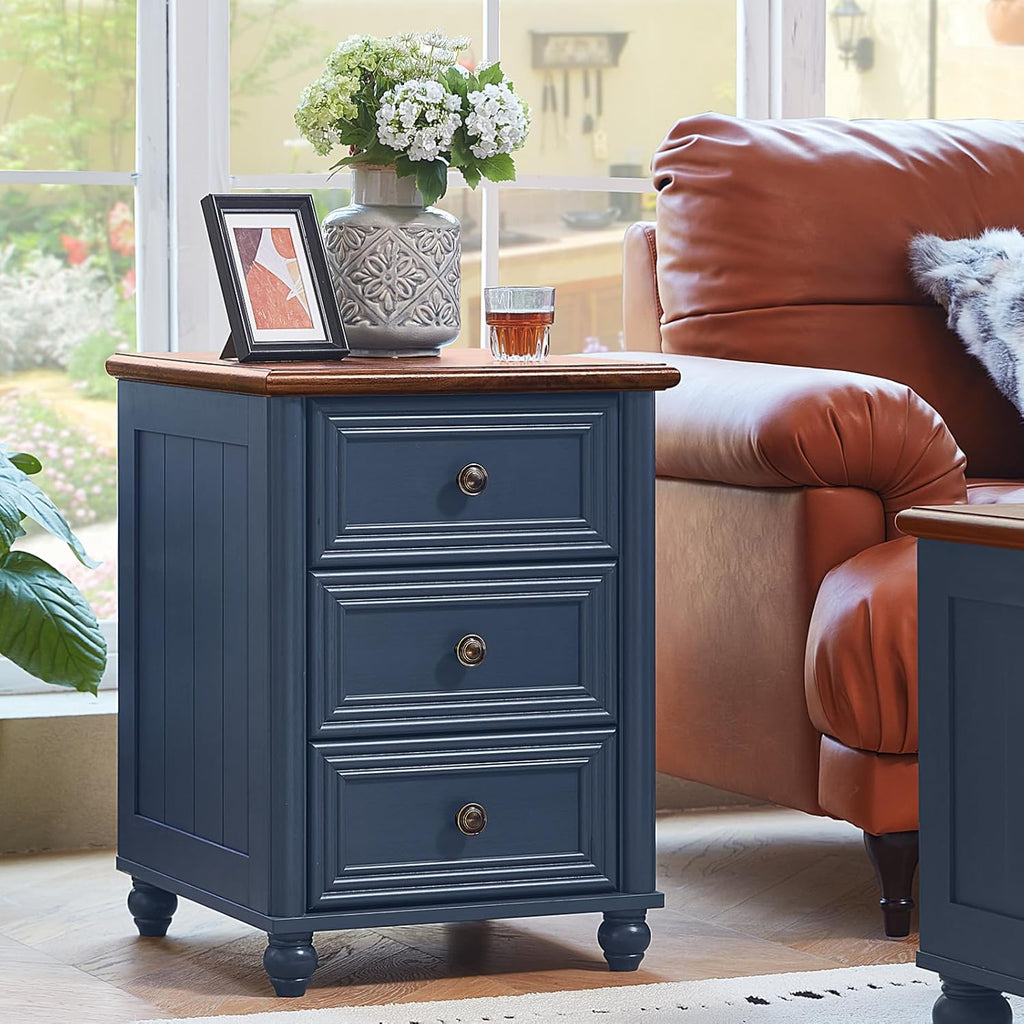 Farmhouse Dresser and Nightstand Sets 4 Piece, Wooden 6 Drawers Dresser & 43.5" Tall Chest of Drawers, 18" Roman Column Nightstand Set of 2, Furniture Dressers for Bedroom, Living Room