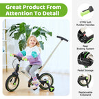 JMMD 6 in 1 Toddler Bike with Push Handle for Kids 18-60 Months, 12" Foldable Balance Bike with Training Wheels, Pedals, Brakes, Kickstand, Push Tricycle Toddler Gift & Toys for Boy & Girl