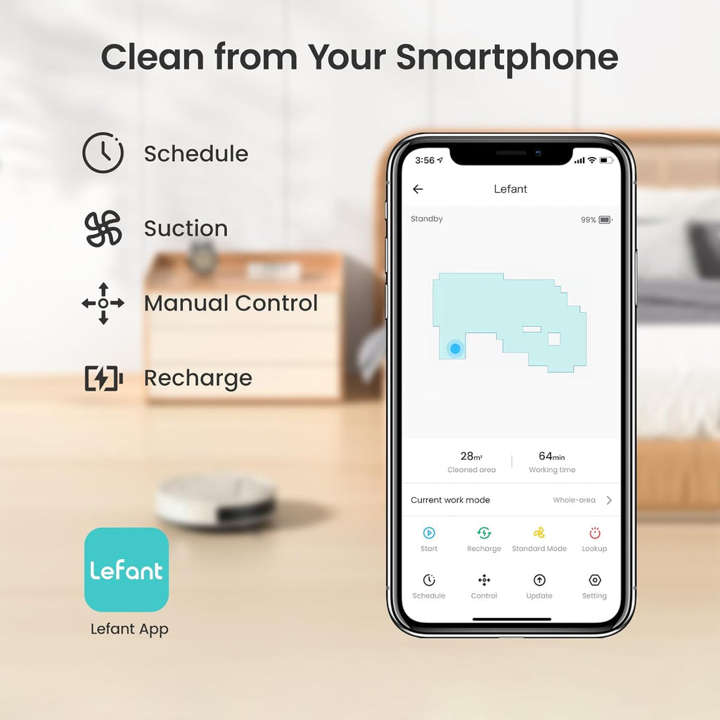 Lefant Robot Vacuum, Slim Quiet, 3 Adjustable Strong Suction Levels, Robot Vacuum Cleaner Ideal for Pet Hair Hard Floor and Daily Cleaning, WiFi/App/Alexa/iWatch Control, M210 Pro