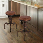 Topower 5 Piece Pub bar Set Industrial bar Table and PU Leather Seat Stools for 4, Height Adjustable Pub Table and stools Match bar Height and Counter Stool Red Bronze(1 Table + 4 Chairs)