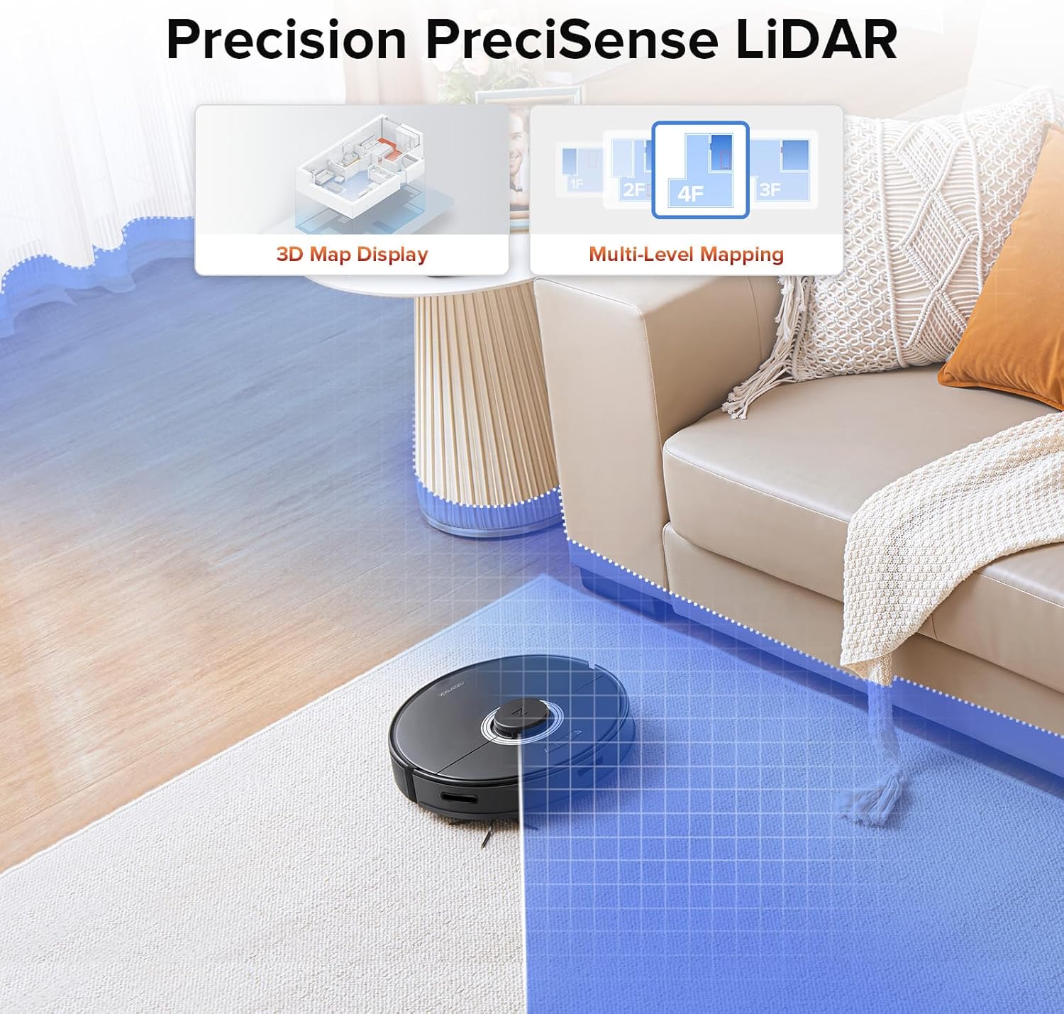 roborock Q7 Max Robot Vacuum and Mop, 30-Level Adjustable Water Flow, 4200Pa Suction, PreciSense LiDAR Navigation, No-Go Zone, No-Mop Zone, 3D Mapping, App & Voice Control, Ideal for Pet Hair