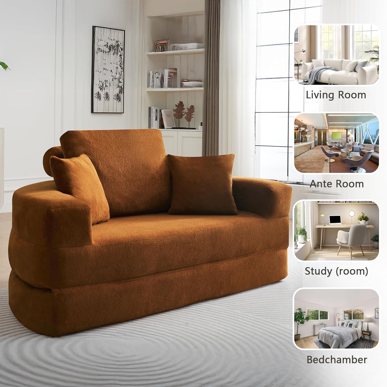 71" Boneless Couch Sofa Bed Oversized Round Couch 2-in-1 Foldable Floor Loveseat Sofa for Living Room and Apartment No Assembly (Orange, 71")