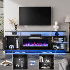 BREEZEHEAT 70 Inch Fireplace TV Stand for Up to 80" TV Console with 36'' Electric Fireplace & Outlet, Dual Led Lights Entertainment Center with Fireplace, Living Room, Black