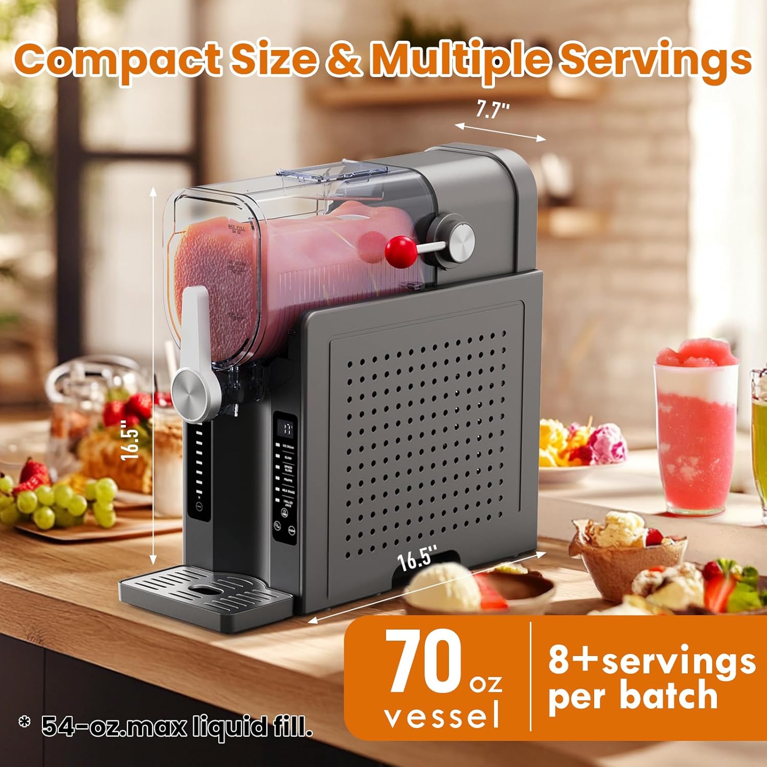 Slushie Machine: No Ice Needed Slushy Machine for Home, 6 Preset, Real-Time Temp Display, Auto-Clean | Frozen Margaritas, Cocktails, Frappés, Ice Cream, Smoothies, Milkshakes,Summer Parties
