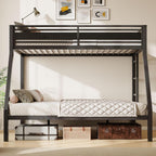 Feonase Bunk Beds Twin Over Full Size, Heavy Duty Metal Bunk Beds with Safety Guardrail & Ladders, Steel Loft Bed Frame for Teens and Adults, Apartment or Dorm, Noise Free & Easy Assembly, Black