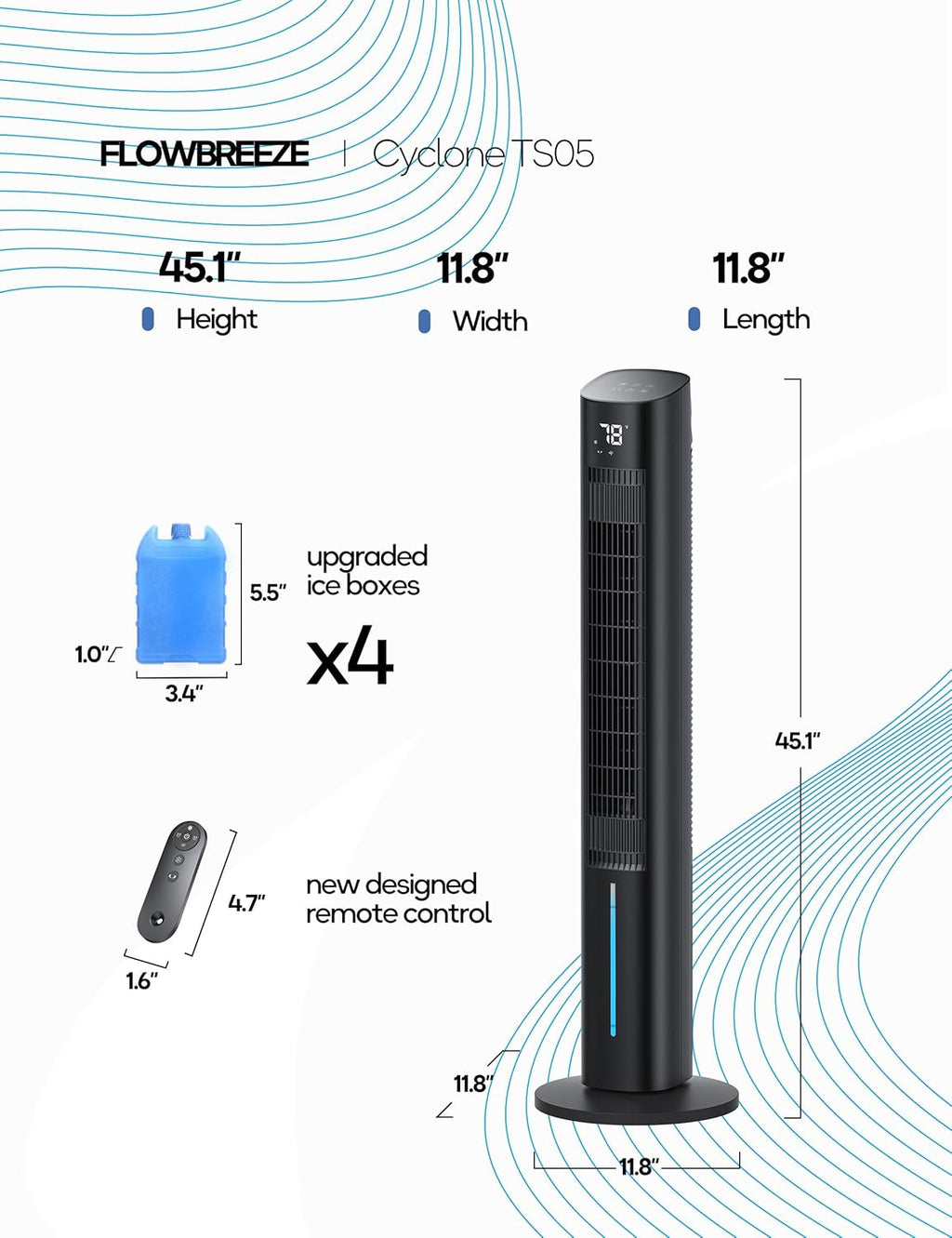 Windowless Portable Air Conditioners, 45" 3-IN-1 Evaporative Cooler for Room No window, 12H Timer & 60° Swing, 1.06Gal Water Tank & 4 Ice Packs, Quiet Portable ac Unit with Remote for Bedroom