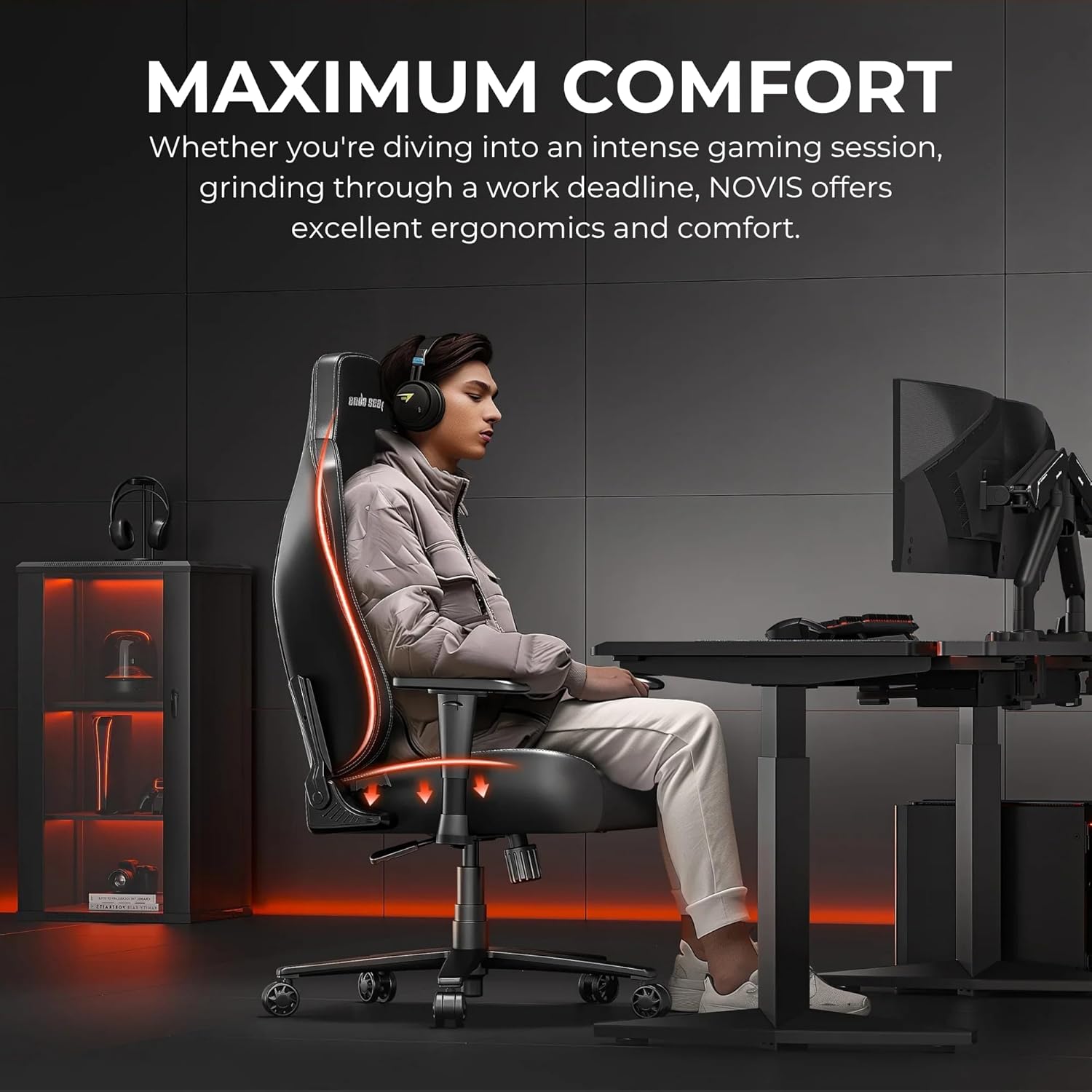 Anda Seat Novis Gaming Chair for Adults - Large Reclining Video Game Chairs, PVC Leather Ergonomic Office Chair, Heavy Duty Back Lumbar Support - Luxury Black Computer Chairs for Home & Work