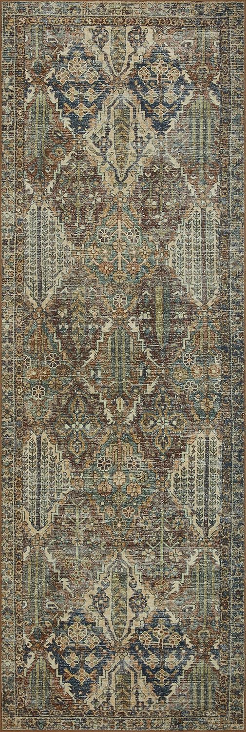 Loloi Magnolia Home by Joanna Gaines Banks Collection BAN-05 Spice/Blue 7'-6" x 9'-6", .13" Pile Height, Machine Washable, Area Rug
