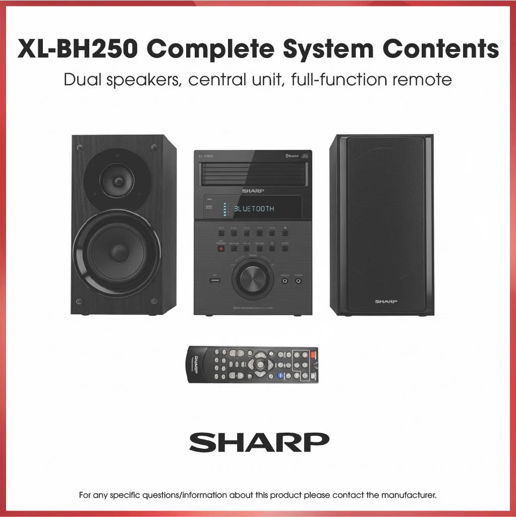 Sharp XL-BH250 Sharp 5-Disc Micro Shelf Executive Speaker System with Bluetooth  USB Port for MP3 Playback  AM/FM  Audio in for Digital Players
