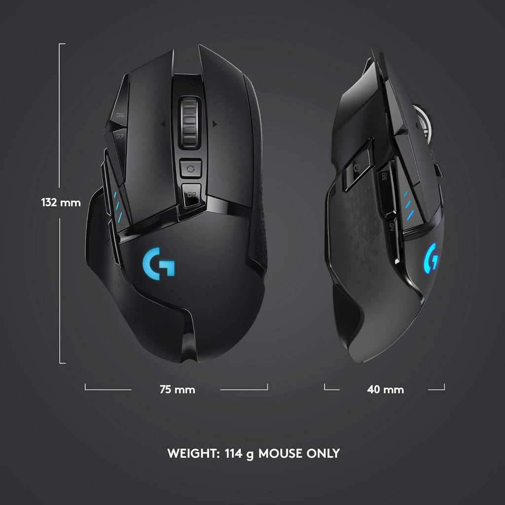 Logitech G502 Lightspeed Wireless Gaming Mouse with Hero 25K Sensor, PowerPlay Compatible, Tunable Weights and Lightsync RGB - Black
