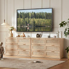 LEYAOYAO Rattan Dresser and Nightstand Sets 3 Piece, Boho Wood Dresser for Bedroom with 6 Drawers and Night Stand with 3 Drawer, Bedroom Furniture, Dressers & Chests of Drawers, Living Room, Hallway